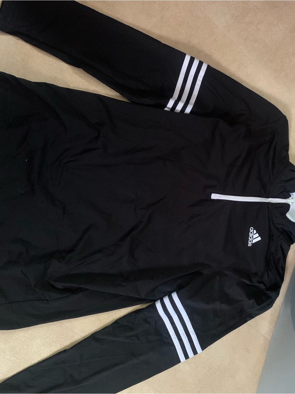 adidas Black Half-Zip Performance Pullover with White Stripe Accents